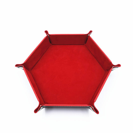 PU Leather Dice Tray Folding Hexagon Dice Holder Tray for Dungeons and Dragons RPG Table Games, Red
