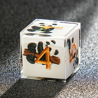 Milky white resin panda dice set