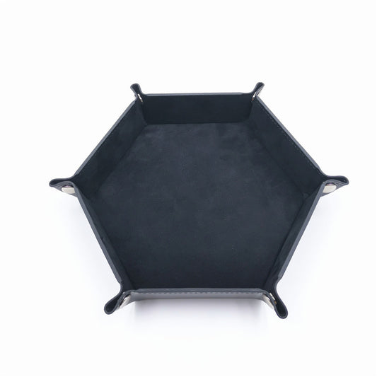 PU Leather Dice Tray Folding Hexagon Dice Holder Tray for Dungeons and Dragons RPG Table Games, Black