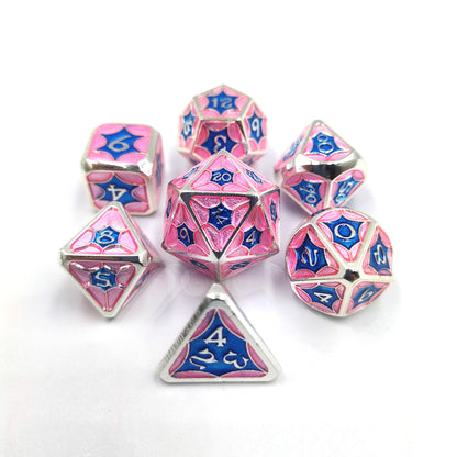 Ensemble de dés à motif de pétale solide en métal bleu rose 