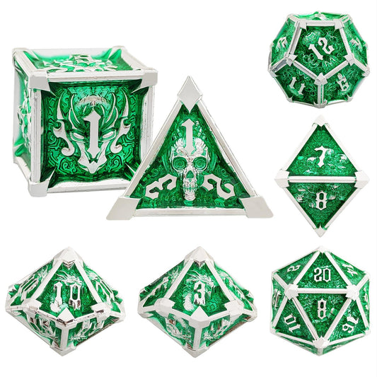 Metal Solid Star angle Dice Set, Silver Green