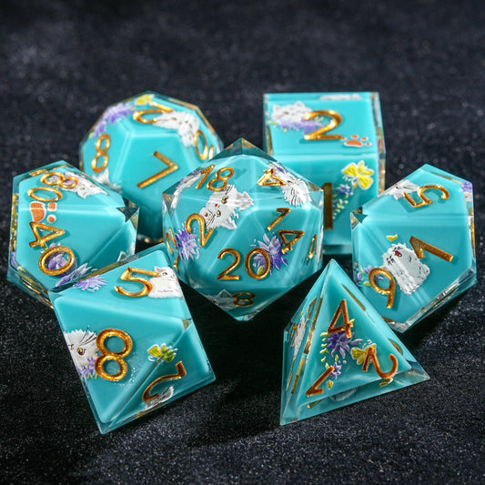 Blue Resin Solid Kitten Dice Set