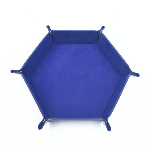 PU Leather Dice Tray Folding Hexagon Dice Holder Tray for Dungeons and Dragons RPG Table Games, Royal Blue