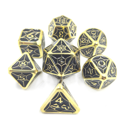 Black Yellow Metal Solid Petal Pattern Dice Set