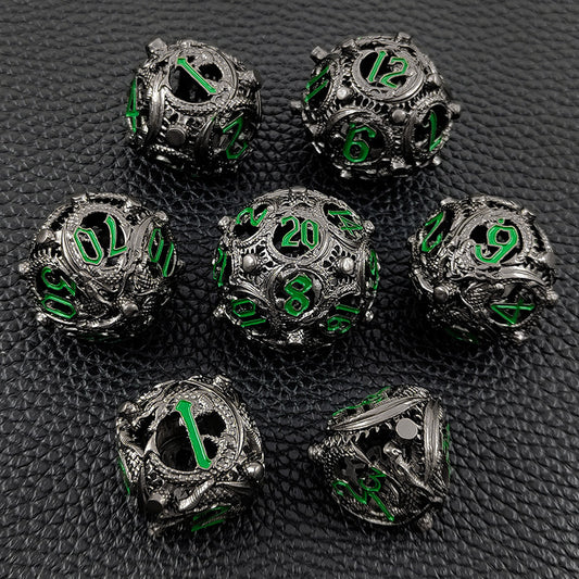 Schwarz-grünes Drachen-Hohlmetall-Würfelset 