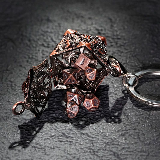 Massives Super-Mini-Würfelset aus Metall, Antikes rotes Kupfer 