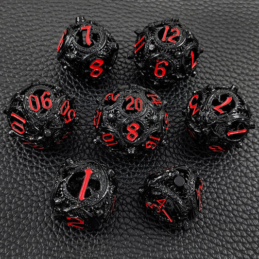 Black Red Dragon Hollow Metal Dice Set