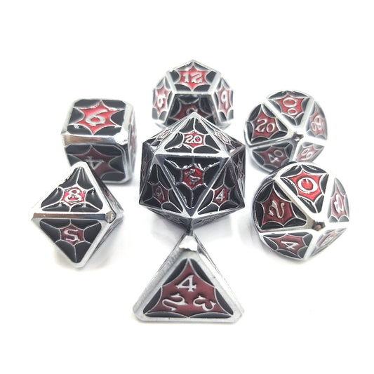 Black Red Metal Solid Petal Pattern Dice Set