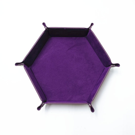 PU Leather Dice Tray Folding Hexagon Dice Holder Tray for Dungeons and Dragons RPG Table Games, Purple