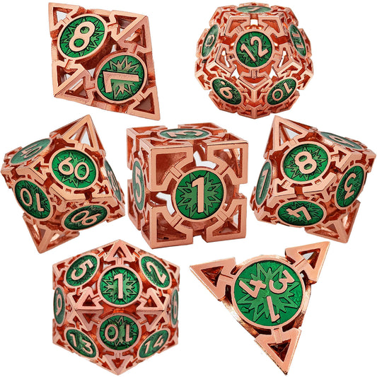 Metal Hollow Spades Dice Set, Copper Red Green