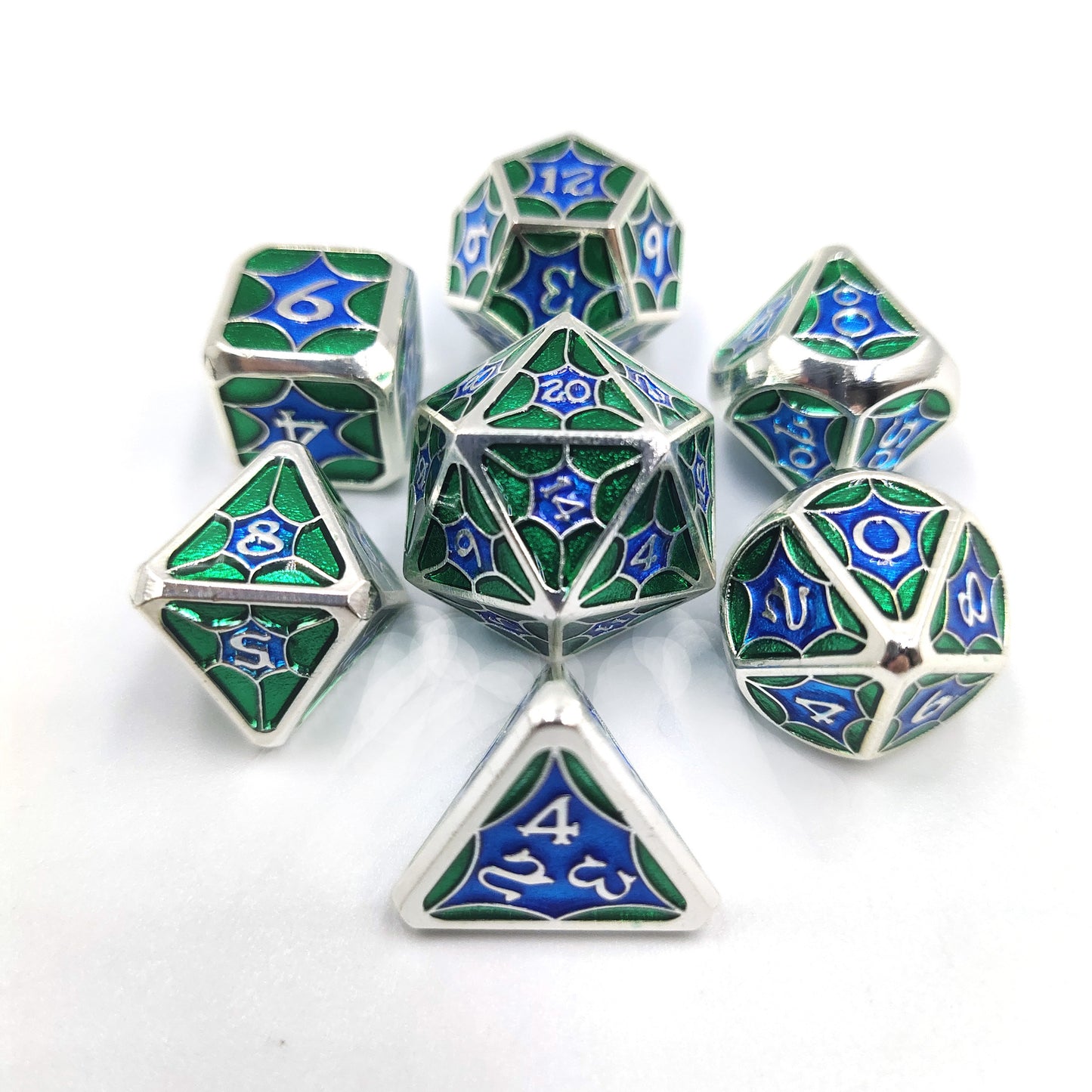 Green Blue Metal Solid Petal Pattern Dice Set