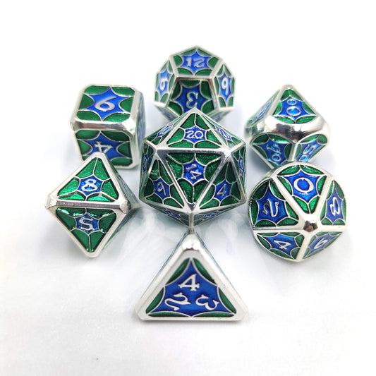 Jeu de dés à motif de pétale solide en métal bleu vert 