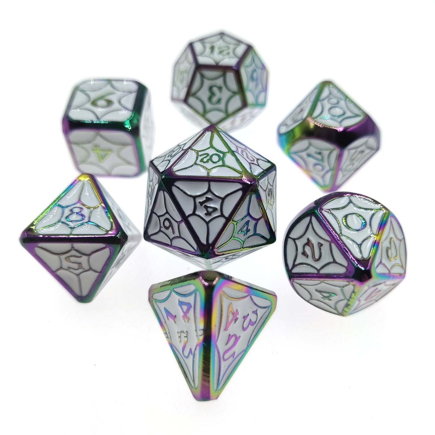 Colored metal solid petal pattern dice