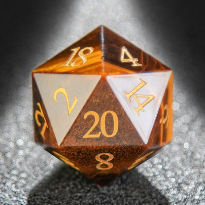 Brown Red Gemstone+Golden Numbers D&D Dice Set