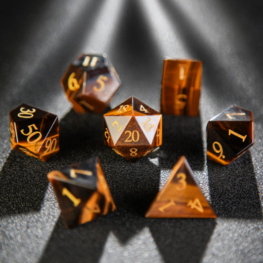 Brown Red Gemstone+Golden Numbers D&D Dice Set