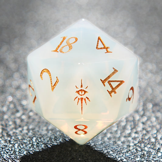 White Cat Eyes Gemstone+Golden Numbers D&D Dice Set