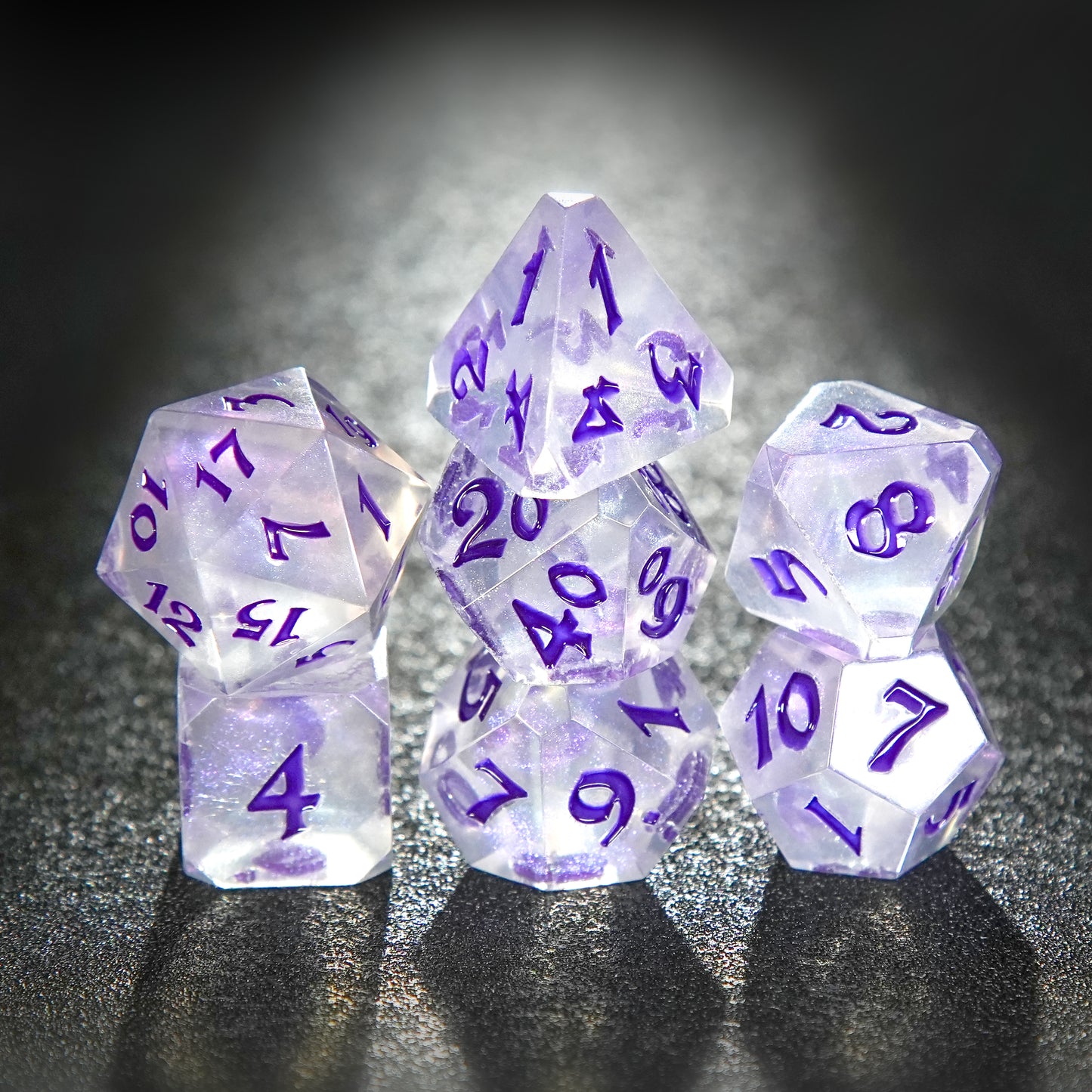 Purple Acrylic Ribbons DnD D&D Dice Set