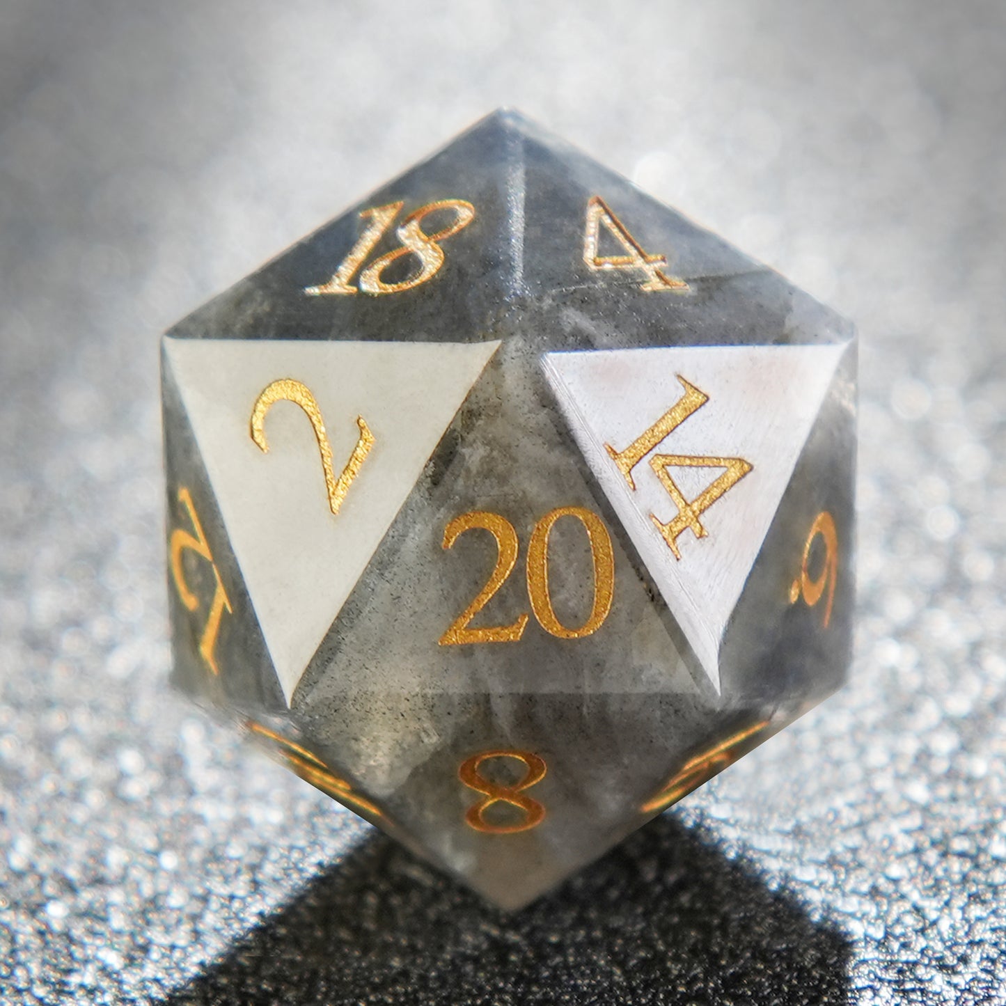 Grey Gemstone+Golden Numbers D&D Dice Set