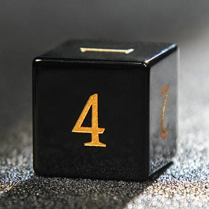 Obsidian + Golden  Numbers  D&D Dice Set