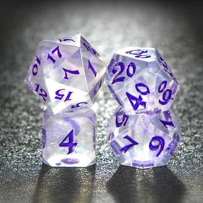 Purple Acrylic Ribbons DnD D&D Dice Set