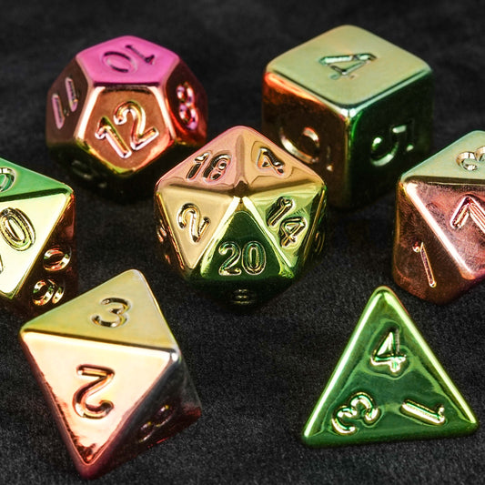 Electroplated colorful metal dice + green pink gold