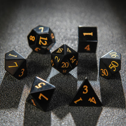 Obsidian + Golden  Numbers  D&D Dice Set