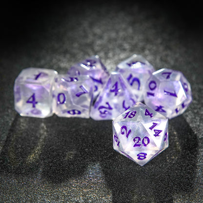 Purple Acrylic Ribbons DnD D&D Dice Set