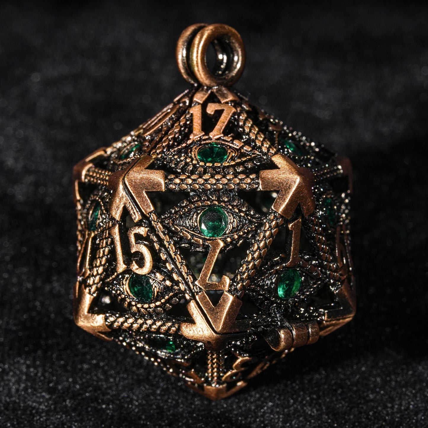 Copper emerald dice cage + dice