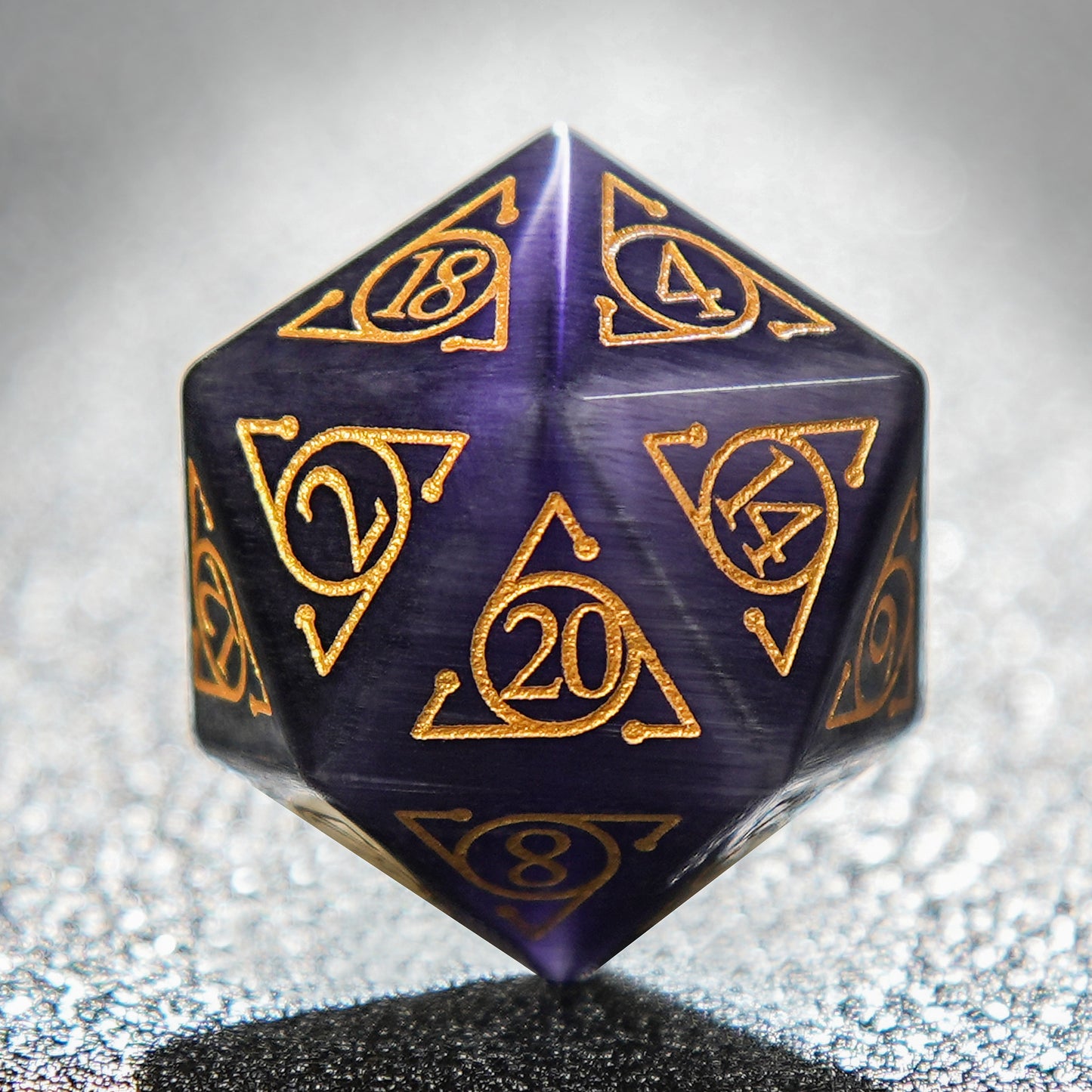 Purple Gemstone + Golden Pattern D&D Dice Set