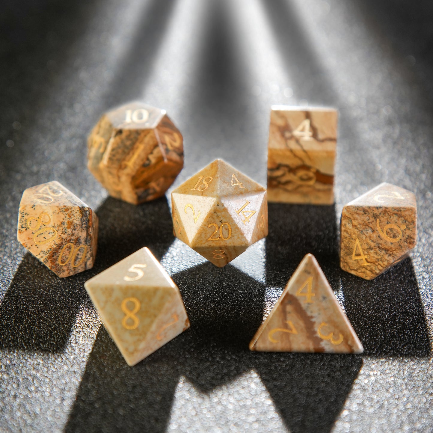 Milk Tea Color Gemstone+Golden Numbers D&D Dice Set