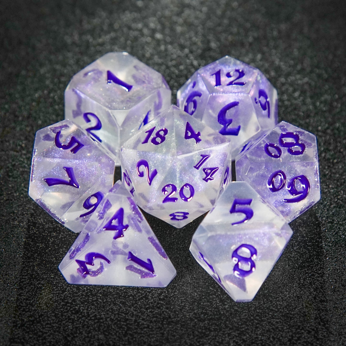 Purple Acrylic Ribbons DnD D&D Dice Set