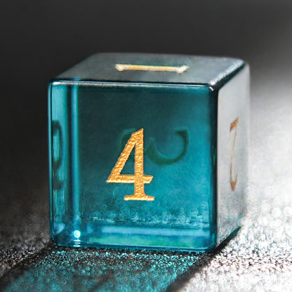 Colored Blue Gemstone + Golden  Numbers  D&D Dice Set