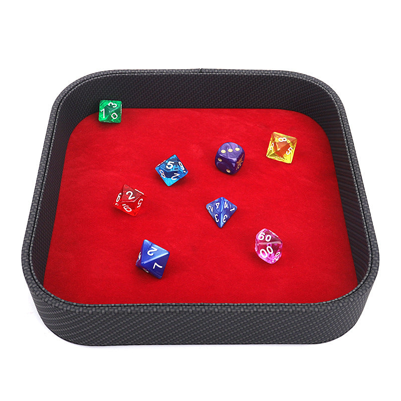 PU Leather Dice Tray Folding Square Dice Holder Tray for Dungeons and Dragons RPG Table Games, Red