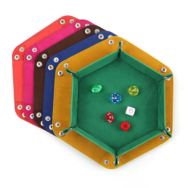 PU Leather Dice Tray Folding Hexagon Dice Holder Tray for Dungeons and Dragons RPG Table Games, Green