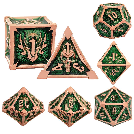 Metal Solid Star angle Dice Set, Copper Green