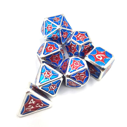 Jeu de dés à motif de pétale solide en métal bleu rouge 