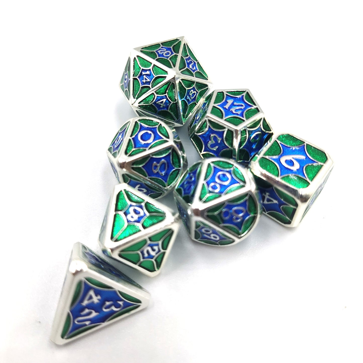 Green Blue Metal Solid Petal Pattern Dice Set