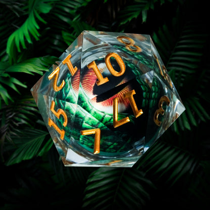 D20 Dragon Eyes Core Resin Dice 35mm , Golden Numbers