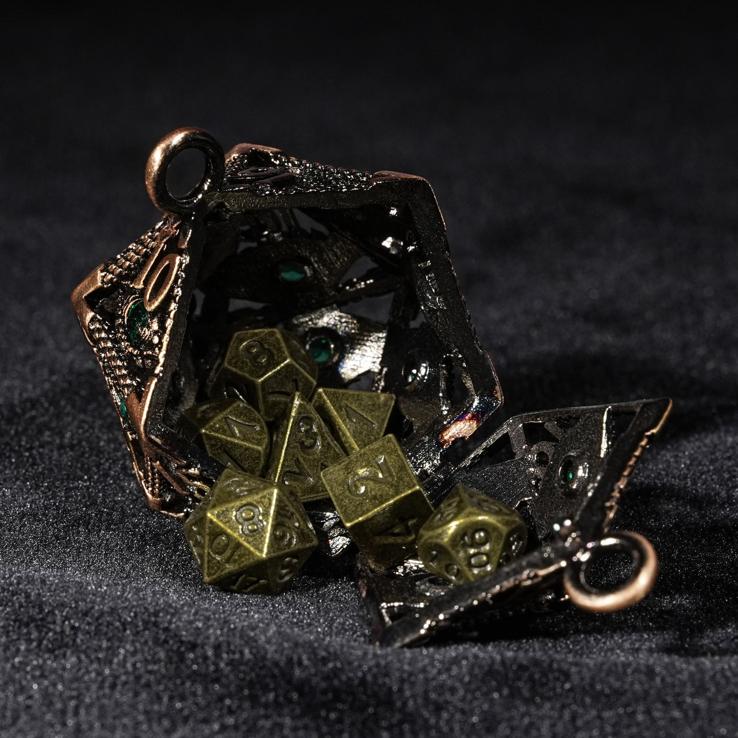 Copper emerald dice cage + dice