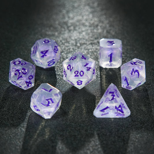 Purple Acrylic Ribbons DnD D&D Dice Set