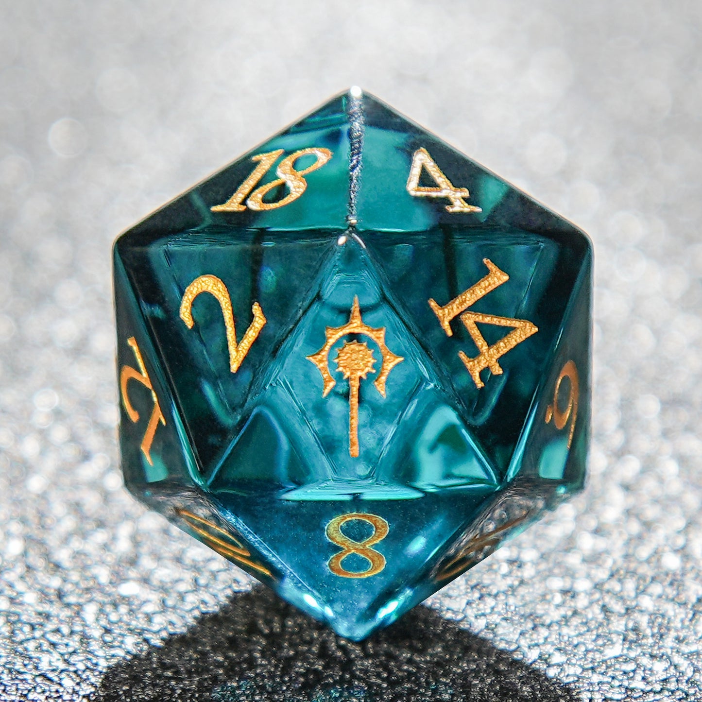 Colored Blue Gemstone + Golden  Numbers  D&D Dice Set