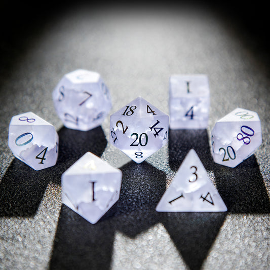 Purple Frosted Gemstone+Colorful Numbers D&D Dice Set