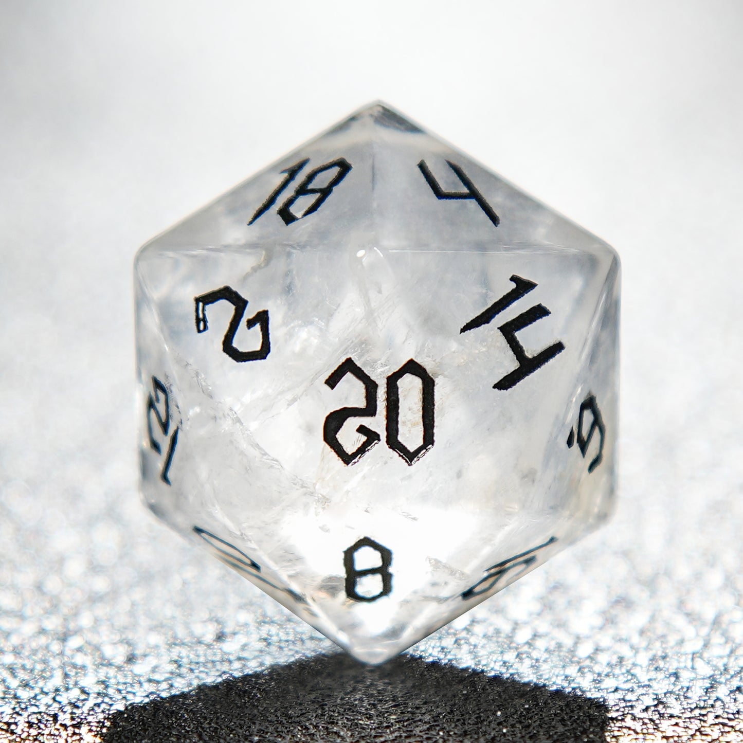 White crystal Gemstone+Black Numbers D&D Dice Set