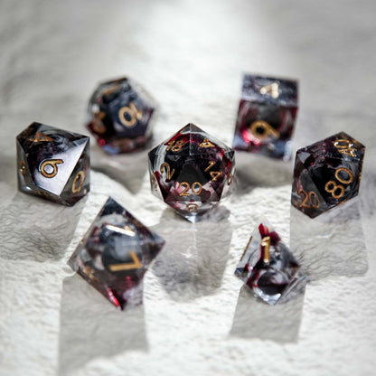 Skull Core Resin Dice Set, Black Bloodstain + Golden Numbers