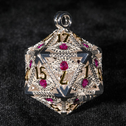 Pink gem metal dice cage + dice