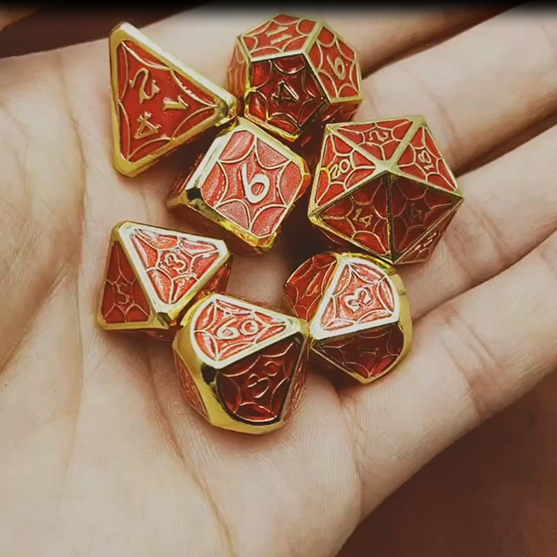 Golden Red Metal Solid Petal Pattern Dice Set