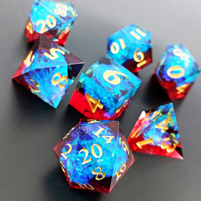 Sharp Edge Resin Dice Set, Blue-red + Golden Numbers