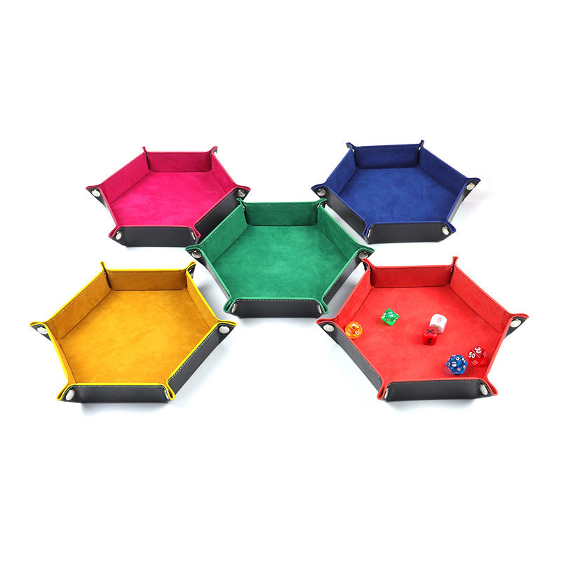 PU Leather Dice Tray Folding Hexagon Dice Holder Tray for Dungeons and Dragons RPG Table Games, Blue