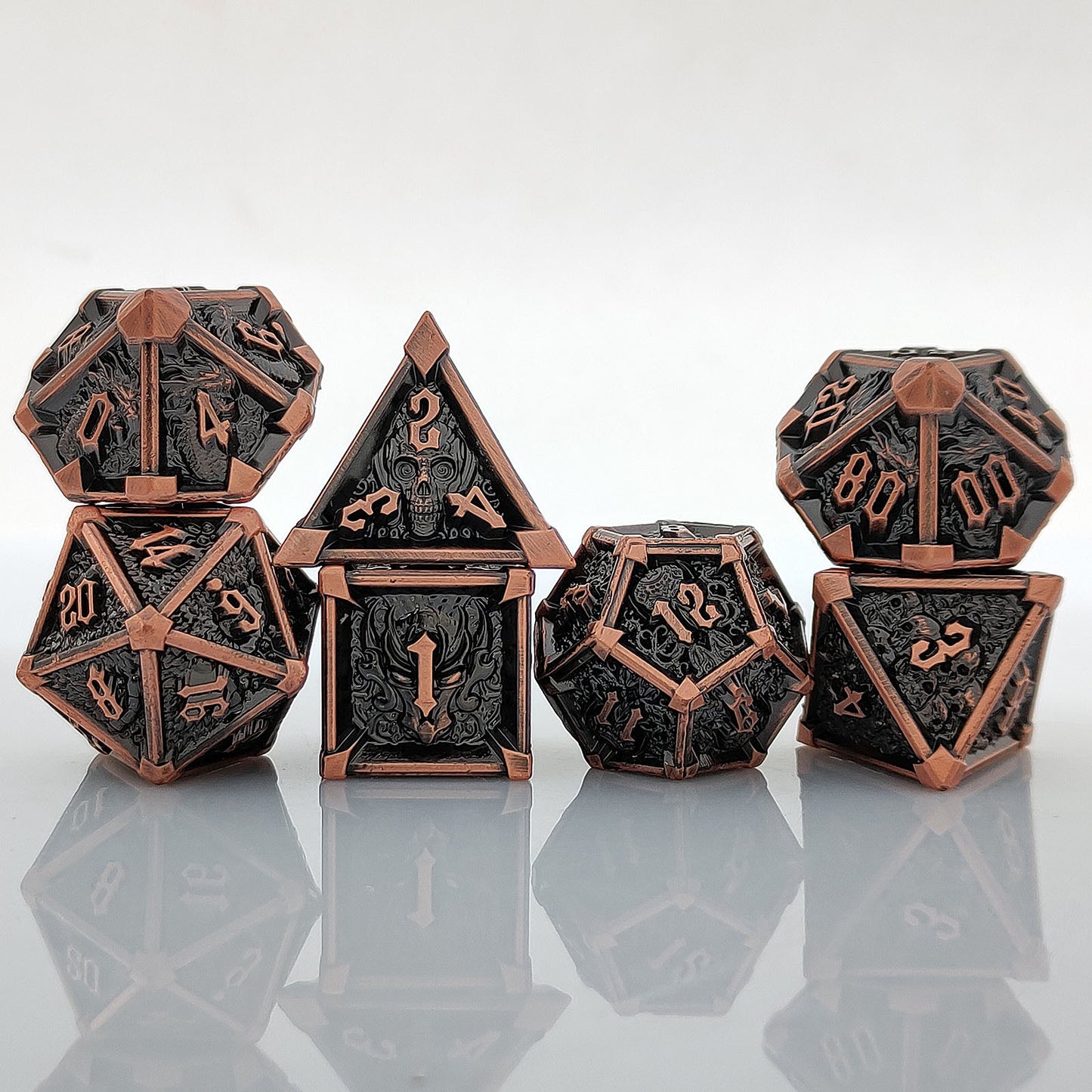 Metal Solid Star angle Dice Set, Patina Copper