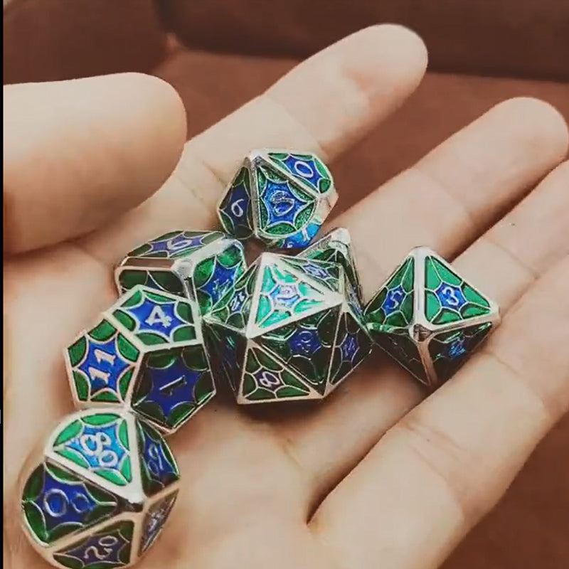 Green Blue Metal Solid Petal Pattern Dice Set